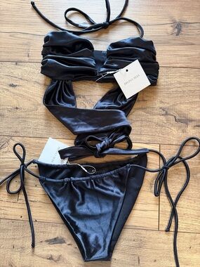 NWT Divino Seas Ruched Bikini Set - Shiny Black - S top/ XS bottom